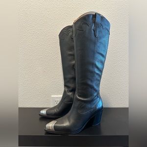 Dolce Vita Black Heeled Boots with Silver Accents